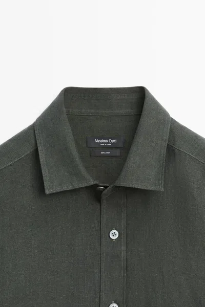 Massimo Dutti Regular Fit 100% Linen Delavé Shirt In Green