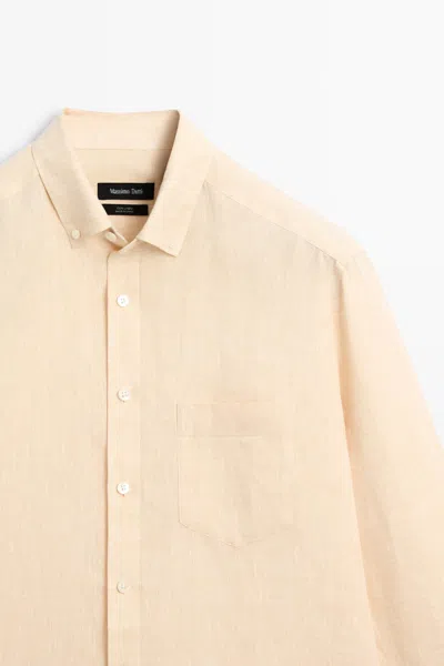 Massimo Dutti Regular Fit 100% Linen Pocket Shirt In Neutral
