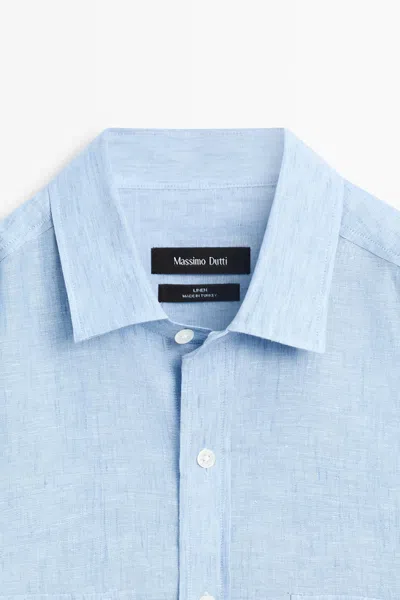 Massimo Dutti Regular Fit 100% Linen Shirt In Blue