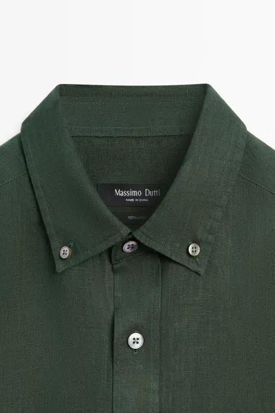 Massimo Dutti Regular Fit 100% Linen Shirt In Green