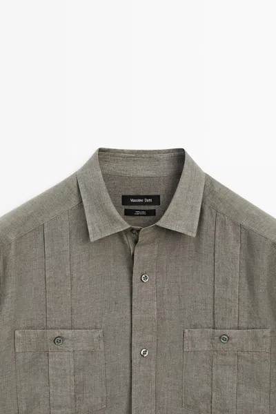 Massimo Dutti Regular Fit 100% Linen Shirt With Pockets In Gray