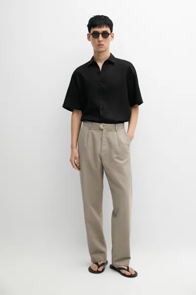 Massimo Dutti Regular Fit 100% Linen Short Sleeve Shirt In Black