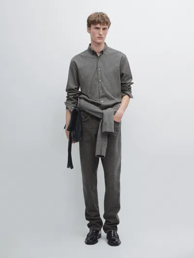 Massimo Dutti Regular Fit Check Shirt In Gray