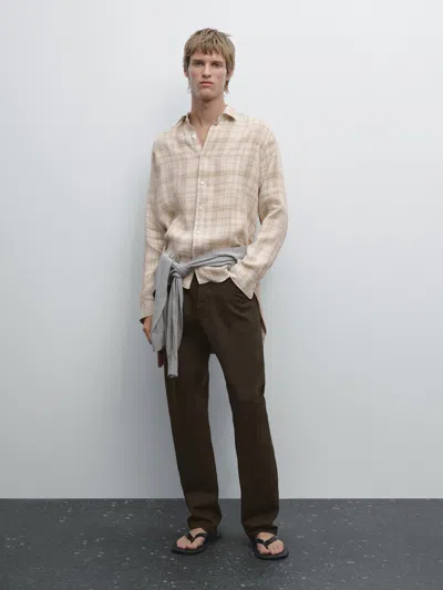 Massimo Dutti Regular Fit Check Shirt In White