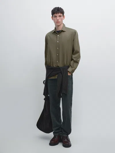 Massimo Dutti Regular Fit Cotton Blend Shirt In Green