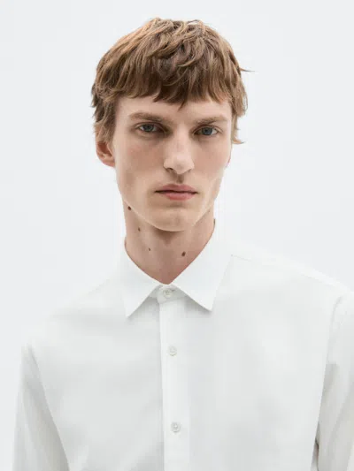 Massimo Dutti Regular Fit Cotton Blend Shirt In White