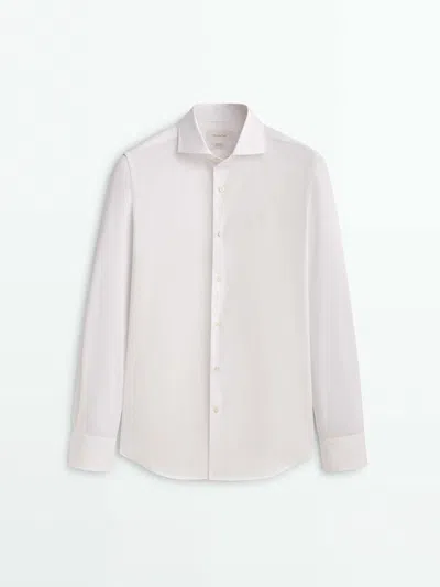 Massimo Dutti Regular Fit Cotton Poplin Shirt In Weiss