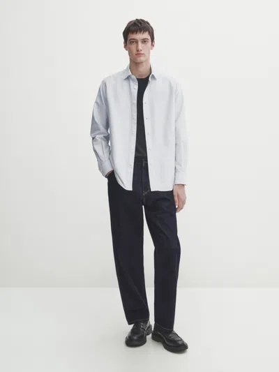 Massimo Dutti Gestreiftes Baumwollhemd Im Regular-fit In Blau
