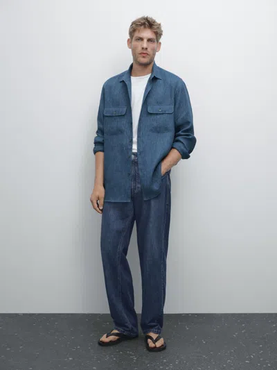 Massimo Dutti Regular Fit Faded Shirt In Blue