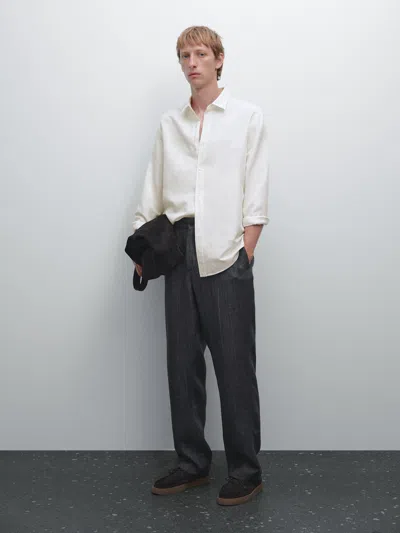 Massimo Dutti Regular Fit Linen Blend Shirt In White