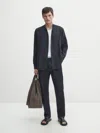 Massimo Dutti Leinenhemd Regular-fit Maokragen In Marineblau