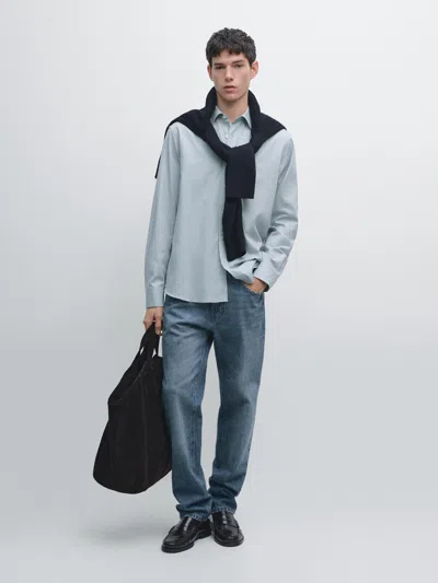 Massimo Dutti Regular Fit Melange Shirt In Blue