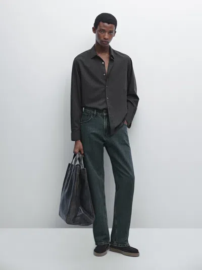 Massimo Dutti Regular Fit Micro In Gray