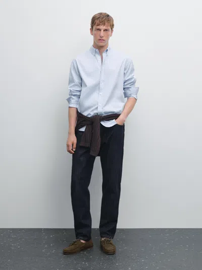 Massimo Dutti Regular Fit Oxford Shirt In Blue