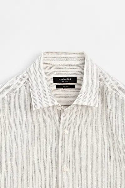 Massimo Dutti Regular Fit Pinstripe Shirt In 100% Linen In White