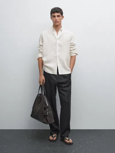 Massimo Dutti Regular Fit Pinstripe Shirt In White