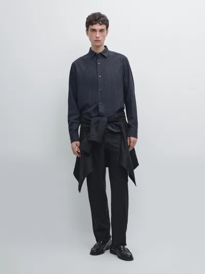 Massimo Dutti Regular Fit Pinstriped Shirt In Blue