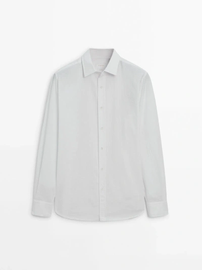 Massimo Dutti Regular Fit Seersucker Textured Cotton Shirt In White