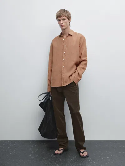 Massimo Dutti Regular Fit Shirt With Maltinto Finish In Nude