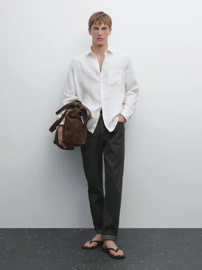 Massimo Dutti Regular Fit Shirt With Pocket Detail In White