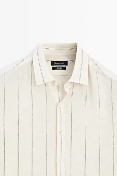 Massimo Dutti Regular Fit Striped 100% Linen Shirt In Neutral