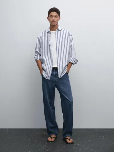 Massimo Dutti Regular Fit Striped Linen Shirt In Multi