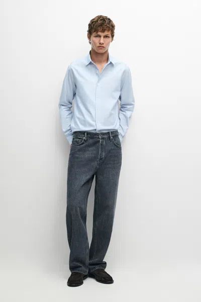 Massimo Dutti Camisa Oxford Regular Fit Às Riscas In Blue