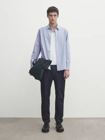 Massimo Dutti Gestreiftes Popelinhemd Aus Baumwolle Im Regular-fit In Blau