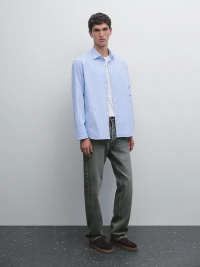 Massimo Dutti Regular Fit Striped Poplin Shirt In Blue