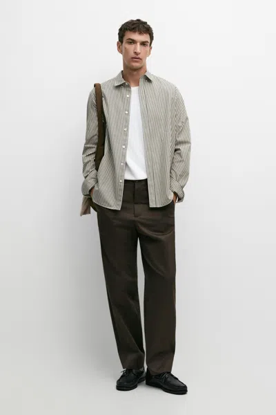 Massimo Dutti Camisa De Popelina Regular Fit Às Riscas In Verde