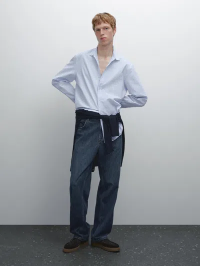 Massimo Dutti Regular Fit Striped Shirt In Blue