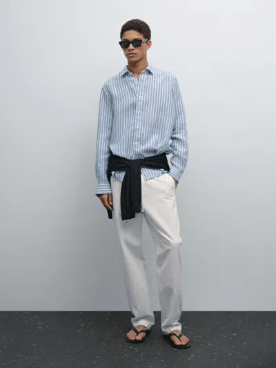 Massimo Dutti Regular Fit Striped Shirt In Blue