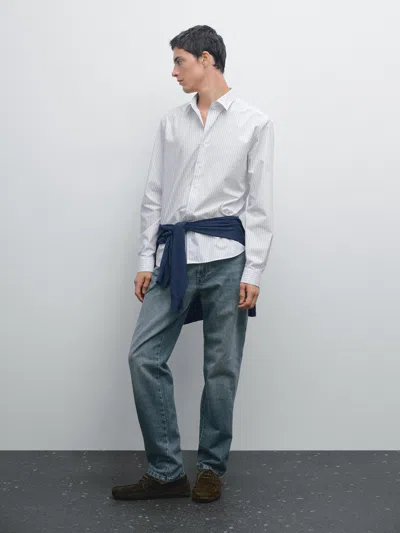 Massimo Dutti Regular Fit Striped Shirt In White