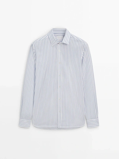 Massimo Dutti Regular Fit Stripes Shirt In Navy Blue