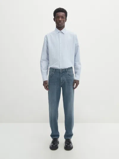 Massimo Dutti Breitgestreiftes Oxfordhemd Im Regular-fit In Hellblau