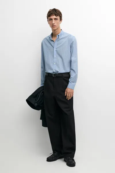 Massimo Dutti Camisa Relaxed Fit Com Estampado Aos Quadrados In Azul