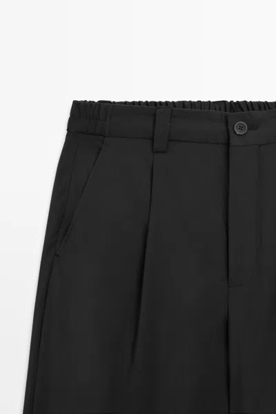 Massimo Dutti Relaxed Fit Cold Wool Darted Pants In Black