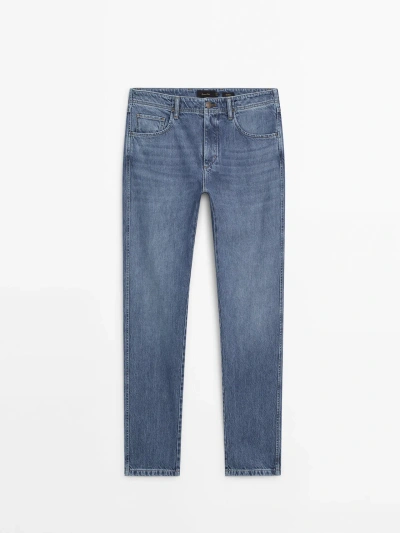 Massimo Dutti Relaxed Fit Dirty Wash Jeans In Indigo