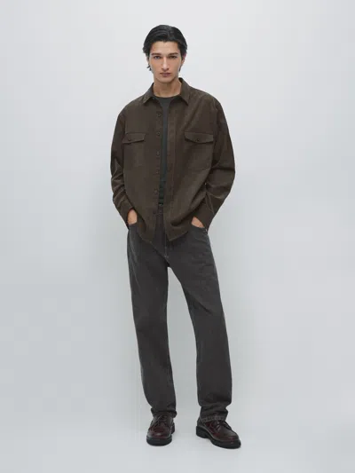 Massimo Dutti Relaxed Fit Needlecord Shirt With Contrast Pockets In Gray