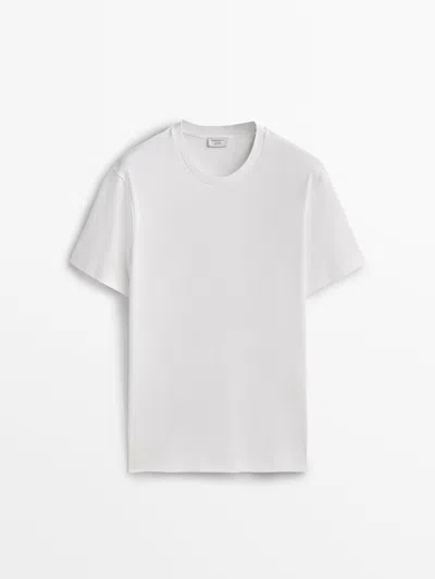 Massimo Dutti Relaxed Fit Short Sleeve Cotton T-shirt - Studio In White