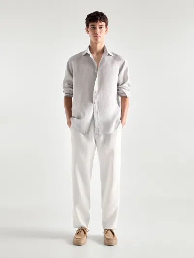 Massimo Dutti Relaxed Fit Striped Linen Shirt In Dunkelgrau