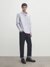 Massimo Dutti Gestreiftes Popelinhemd Aus Baumwolle Im Regular-fit In Himmelblau