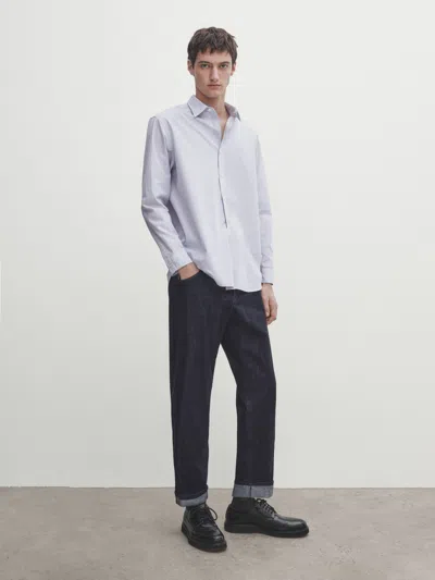 Massimo Dutti Gestreiftes Popelinhemd Aus Baumwolle Im Regular-fit In Himmelblau