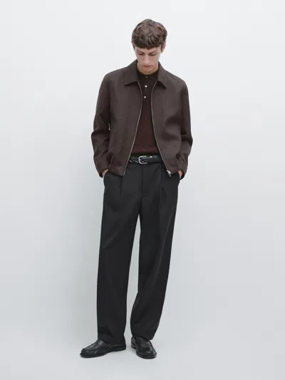 Massimo Dutti Relaxed Fit Wool Trousers With Dart Detail In Black