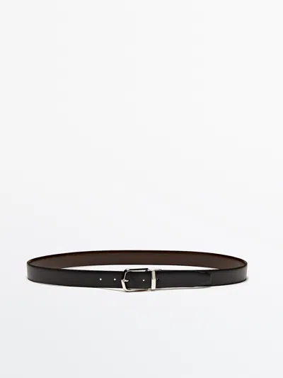 Massimo Dutti Reversible Leather Belt In Black