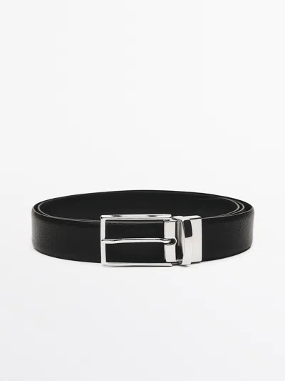 Massimo Dutti Ceinture Réversible En Cuir Nappa In Black