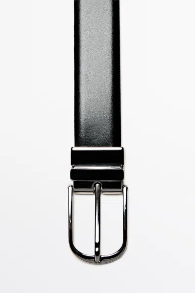 Massimo Dutti Reversible Nappa Leather Belt In Black
