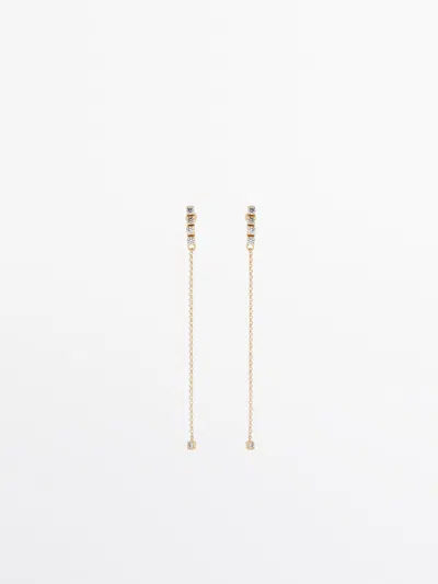Massimo Dutti Long Shiny Earrings In Golden