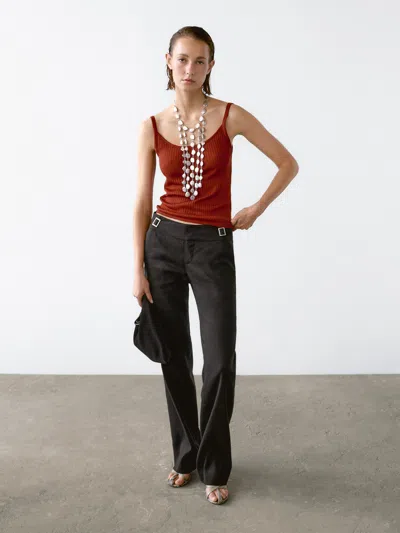 Massimo Dutti Ribbed Crop Top In Multi