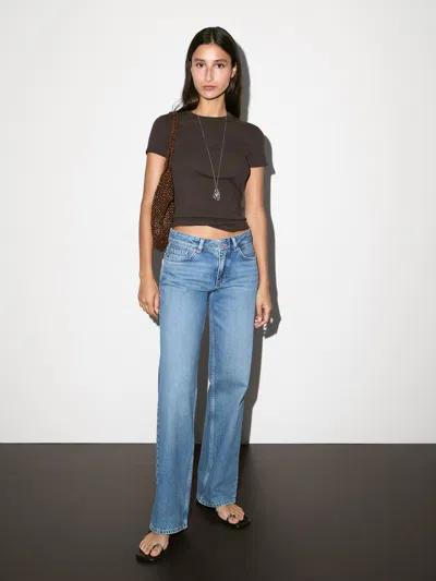 Massimo Dutti Ribbed Heavy Weight Short Sleeve T In Gray